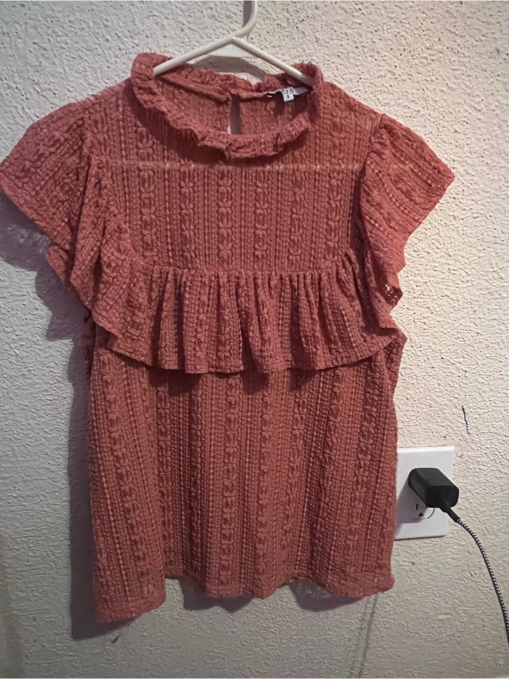 iris Terracotta Pink Ruffled Textured Blouse
